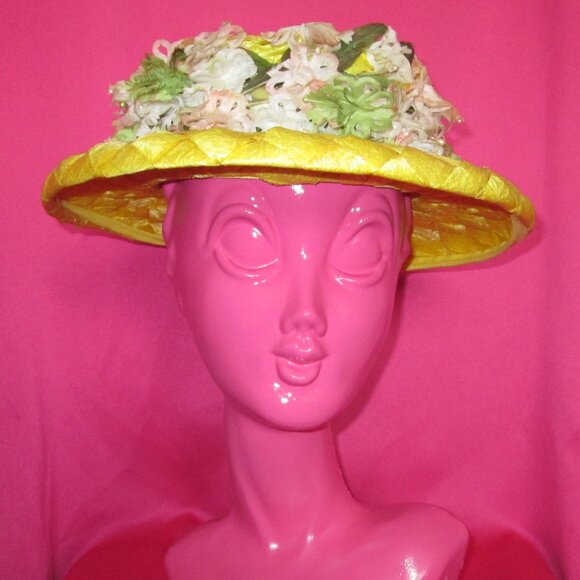 Vintage | Accessories | 95s Vintage Yellow Wide Brim Floral 